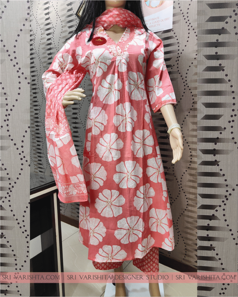 Peach Blossom 3-Piece Cotton Kurti Set - Sri Varishta Peach Blossom 3-Piece Cotton Kurti Set - Sri Varishta
