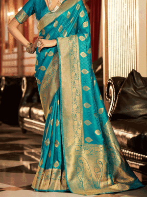 Banaras Soft Silk Saree Mosque Blue Woven