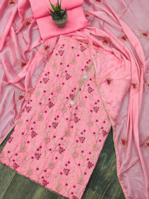 Exclusive Muslin Cotton Embroidery Dress Material Suit in Pink Color