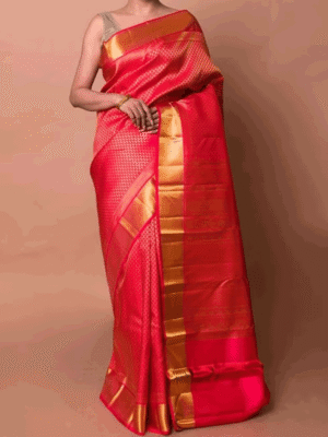 Kanchipuram Silk-Brocade Pinkish Red Saree