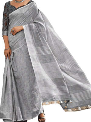 Linen Cotton Saree with Tassels