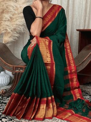 Narayanpet Cotton Saree Green colour