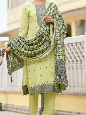 Salwar Suit Green Floral Woven Viscose