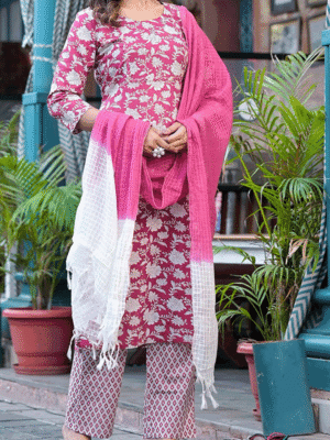 Wine Floral Printed Pure Cotton Salwar Suit