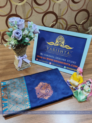 Berry Blue Semi Soft Silk Saree with Copper Buttas