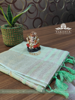 Chandracore Embroidery | Zari Border | Semi Tusser Pista Green