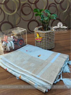 Small flower butta embroidery with gold zari Chanderi blend saree