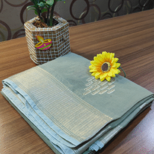 Olive Green Cotton Saree with Zari Border