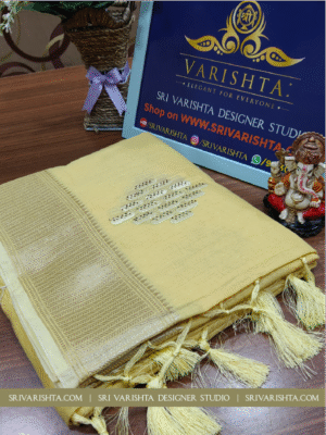 Sand Yellow Chanderi Cotton Saree with Zari Border
