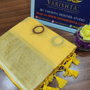 Chanderi cotton embroidery candy yellow saree with zari border