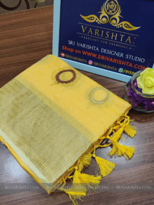 Chanderi cotton embroidery candy yellow saree with zari border