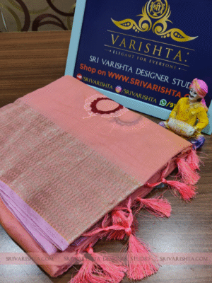 Chanderi cotton embroidery French Pink saree with zari border