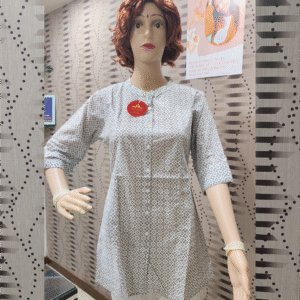 Charcoal Grey & White Geometric Printed Cotton Kurti