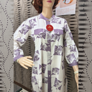 White & Lavender Abstract Printed Cotton Kurti