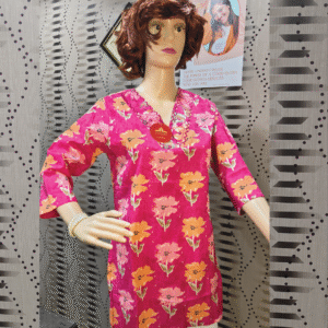 Vibrant Hot Pink Floral Printed Cotton Kurti