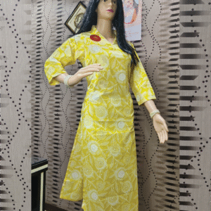 Bright Yelow Floral Printed Stright Kurti  
