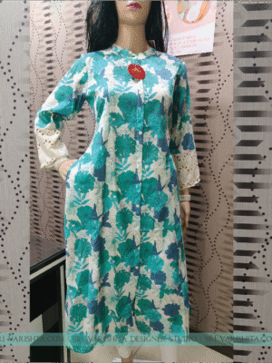 Sea Green Premium Cotton floral Printed Kurti