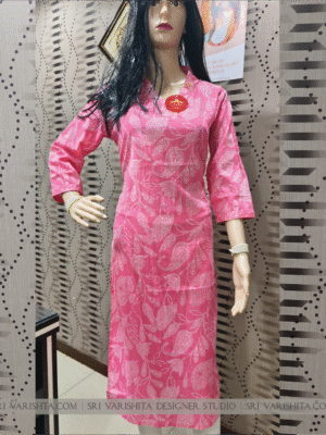 Fuchsia Pink Floral Print Cotton Kurti