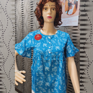 Sky Blue Leaf Cotton Top  