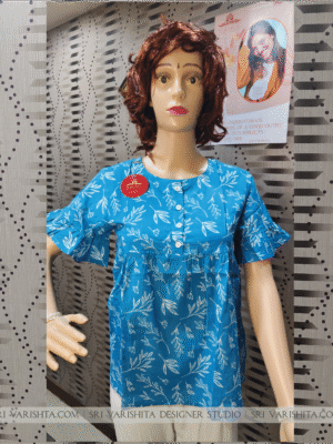 Sky Blue Leaf Cotton Top