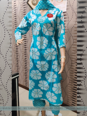 Aqua Blue 3-Piece Cotton Kurti Set