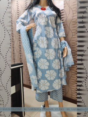 Dusty Sky Blue 3-piece Cotton kurti set