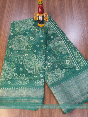 Dola silk Leaf Green saree with digital print | Zari border