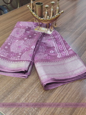 Dola silk Dusty Rose saree with digital print | Zari border