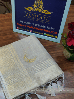 Chandracore Embroidery | Zari Border | Semi Tusser Silvery Beige