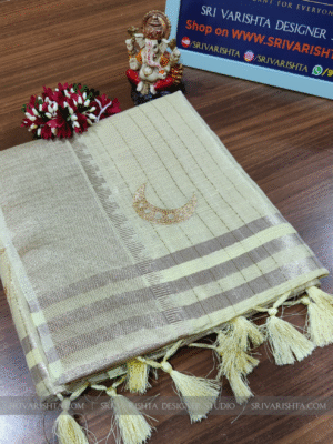 Chandracore Embroidery | Zari Border | Semi Tusser Pale Gold